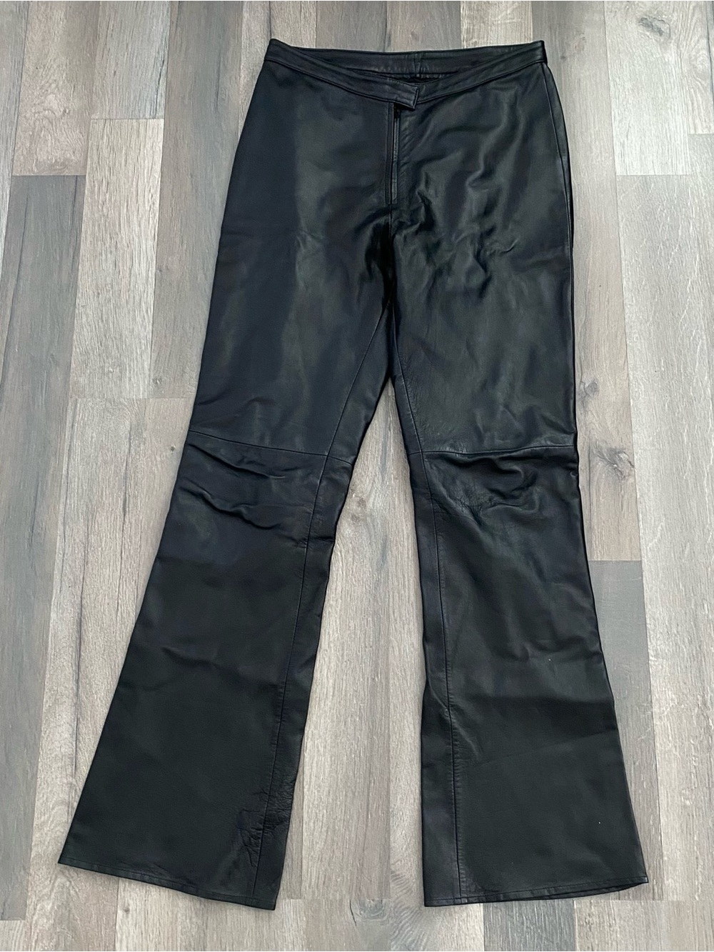 Vintage VS2 Y2K Black Genuine Leather Flare Pants Biker Rock Retro Punk